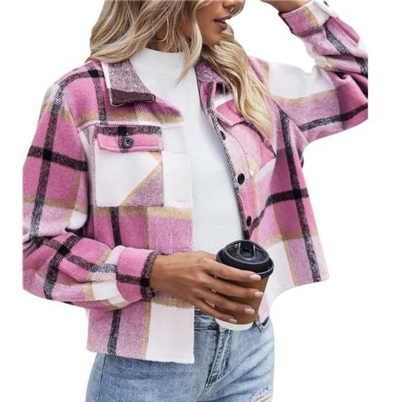 Jackets & Blazers - Cropped Plaid Jacket Button Down